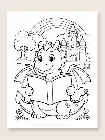 Dragon telling a fairy tale: dragon coloring page