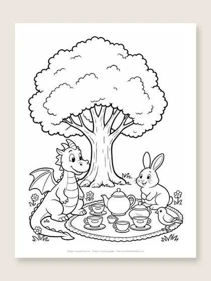 Dragon tea party picnic: dragon coloring page