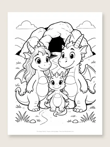 The dragon family: dragon coloring page