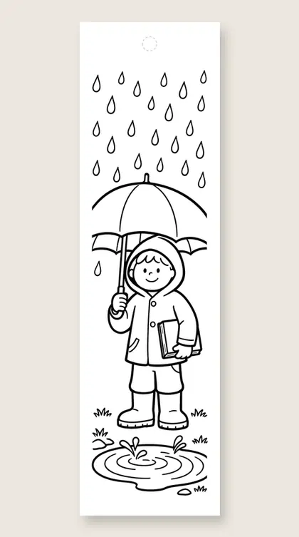 Puddle jumping with a book: fall coloring bookmark
