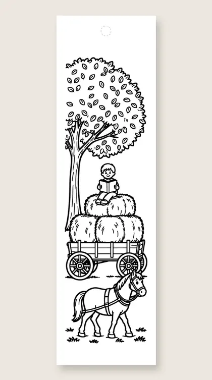 Reading on the hayride: fall coloring bookmark
