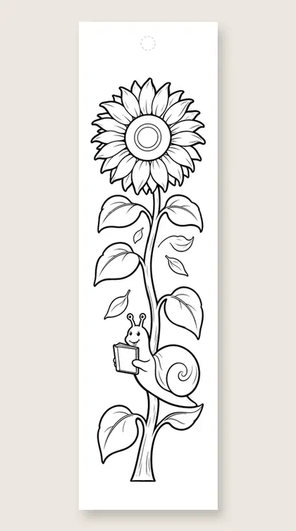 Sunflower reading snail: fall coloring bookmark