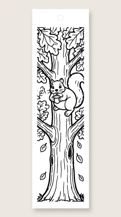 Squirrel up the trunk: fall coloring bookmark