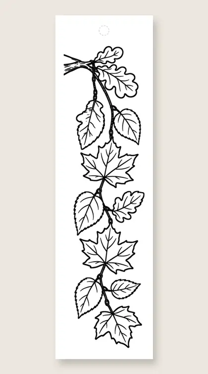 Falling leaves chain: fall coloring bookmark