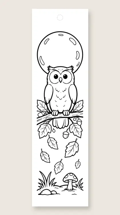 Owl and a moon: fall coloring bookmark