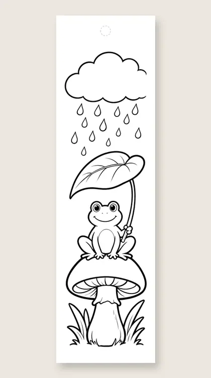 Rainy day frog: fall coloring bookmark