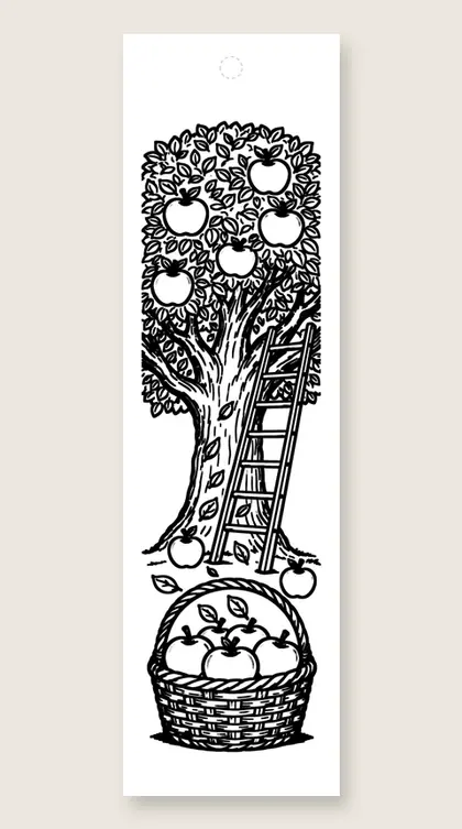 Apple picking ladder: fall coloring bookmark