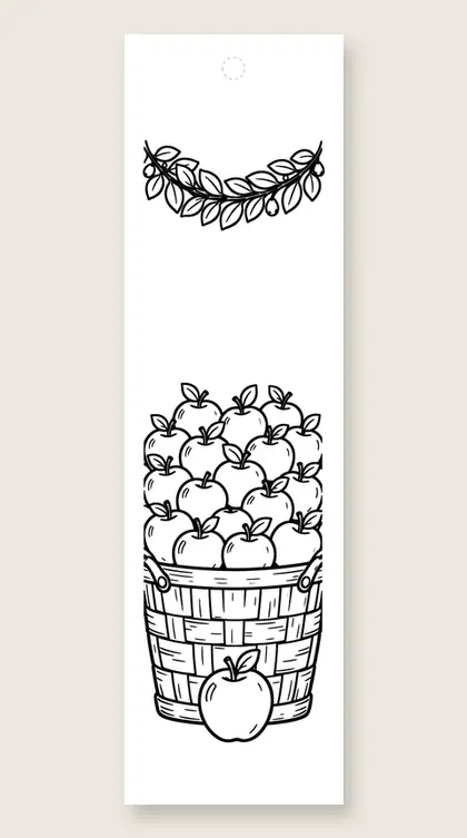 Basket of apples: fall coloring bookmark