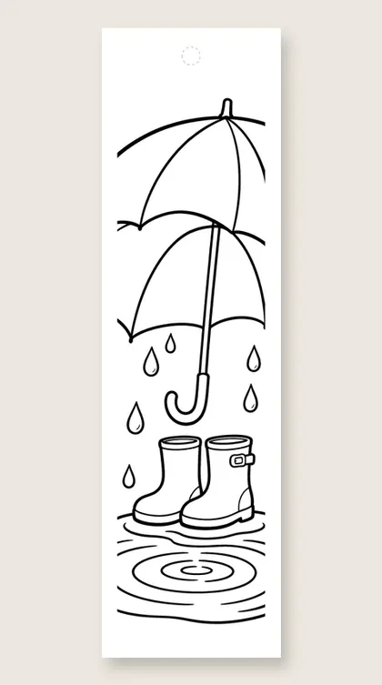 Umbrella and puddle: fall coloring bookmark
