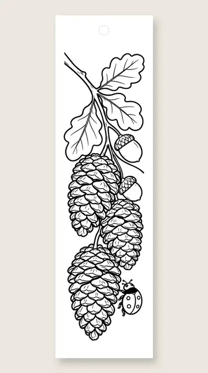 Pinecones and acorns: fall coloring bookmark