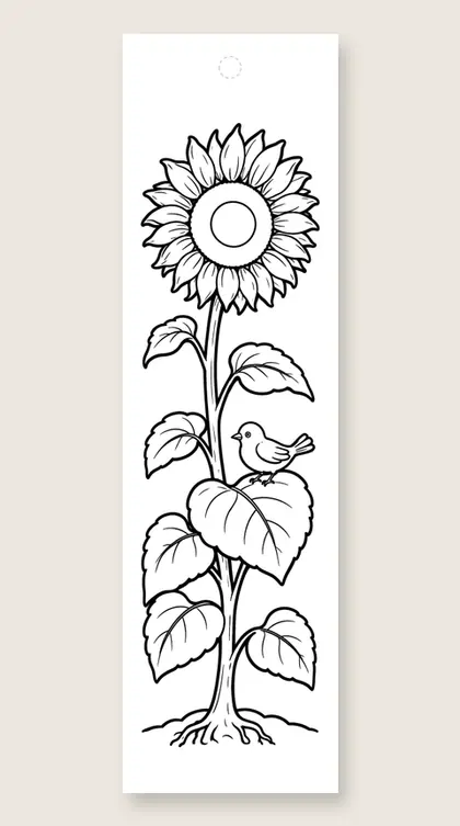 A tall late sunflower: fall coloring bookmark