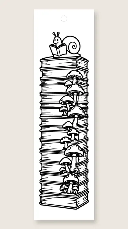 Mushroom library tower: coloring bookmark