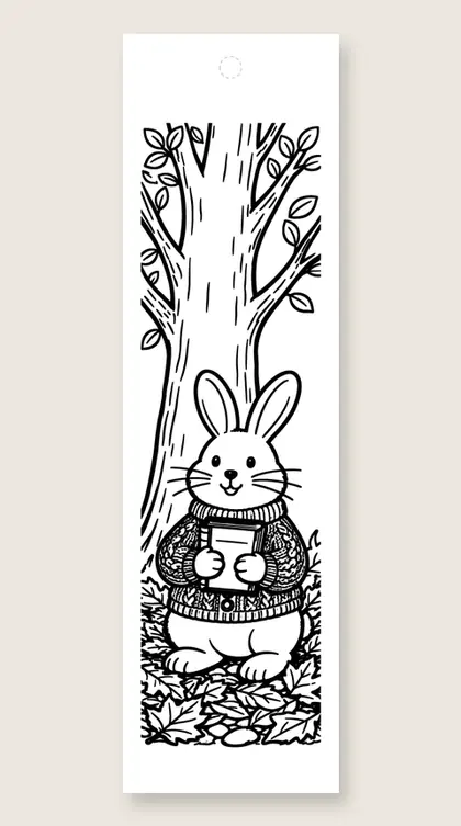 Rabbit in a sweater: coloring bookmark