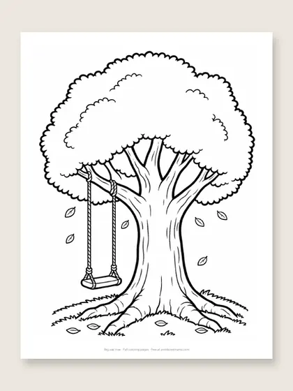 Big oak tree: fall coloring page