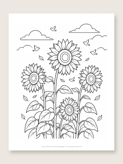 Late sunflower field: fall coloring page
