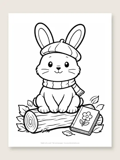 Rabbit with a scarf: fall coloring page