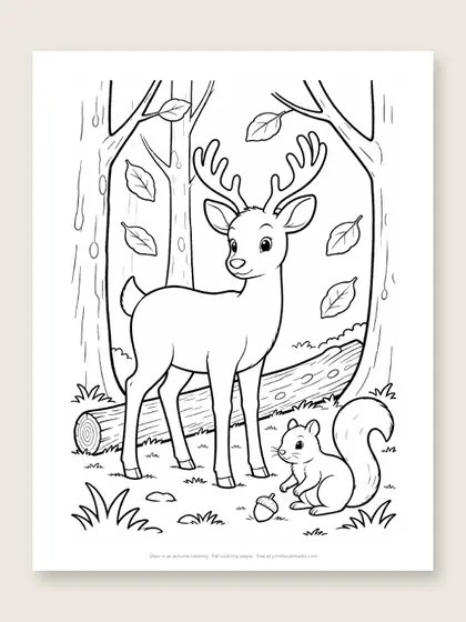 Deer in an autumn clearing: fall coloring page