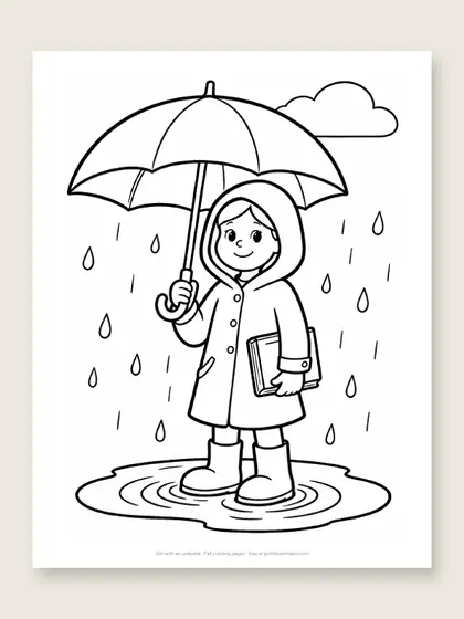 Girl with an umbrella: fall coloring page