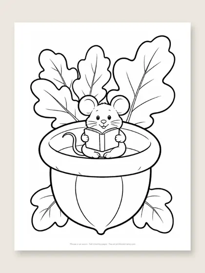 Mouse in an acorn: fall coloring page