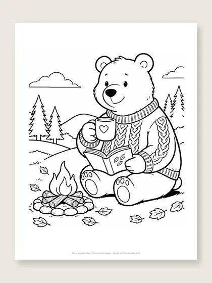Cozy sweater bear: bear coloring page
