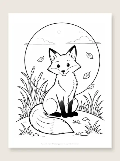 Fox and the moon: fox coloring page