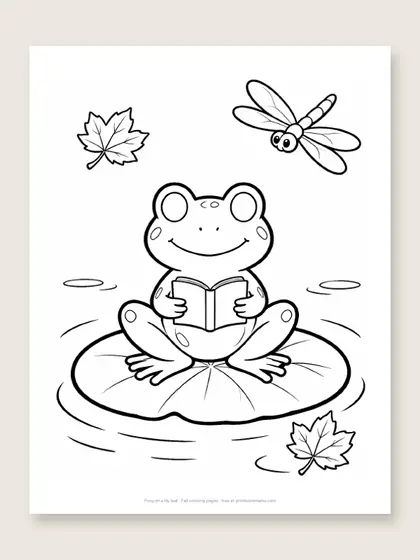 Frog on a lily leaf: fall coloring page