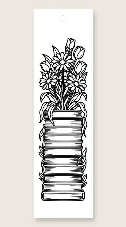 Flowers sprouting from books: coloring bookmark