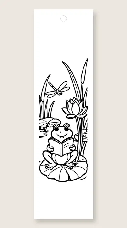 Frog and lily pad: flower coloring bookmark