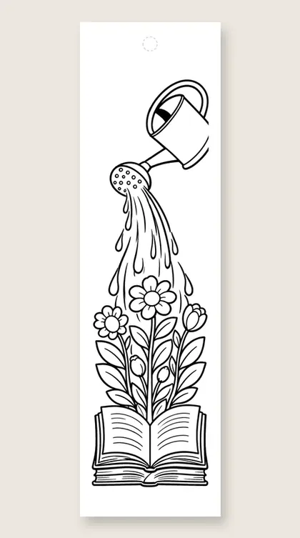 Watering can book sprouts: flower coloring bookmark