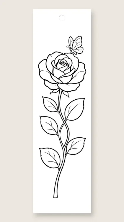Rose with thorny vine: flower coloring bookmark