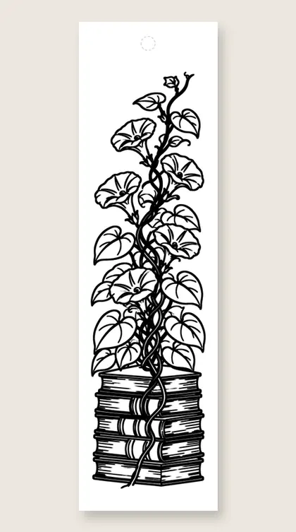 Vine climbs book tower: coloring bookmark