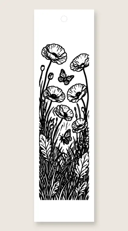 Poppy field stems: flower coloring bookmark