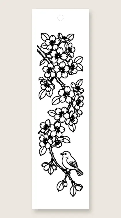 Cherry blossom branch: flower coloring bookmark