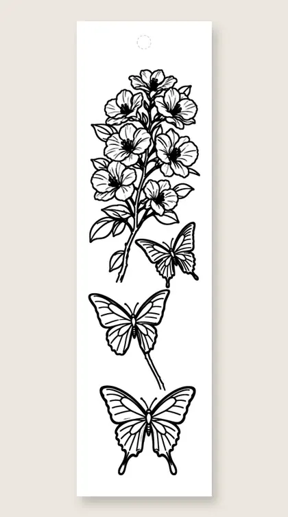Butterflies up the stem: flower coloring bookmark