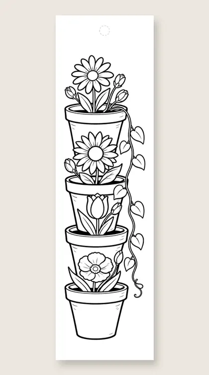 Stacked flower pots: flower coloring bookmark