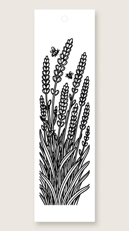 Lavender and bees: flower coloring bookmark