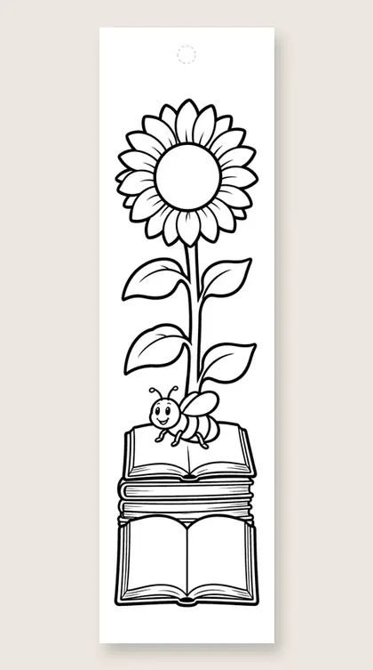 Bee reads on books: coloring bookmark