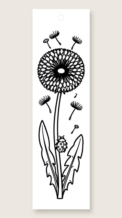 Dandelion seed puffs: flower coloring bookmark