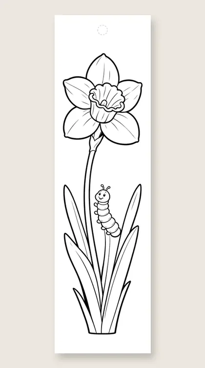 Daffodil and caterpillar: flower coloring bookmark