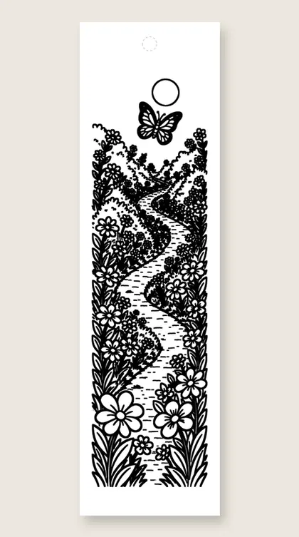 Garden path flowers: flower coloring bookmark