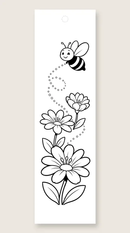 Bee and the flowers: flower coloring bookmark
