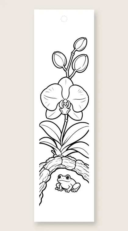 Orchid on a branch: flower coloring bookmark