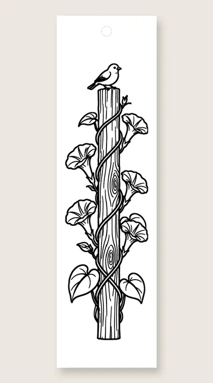 Morning glory pole: flower coloring bookmark