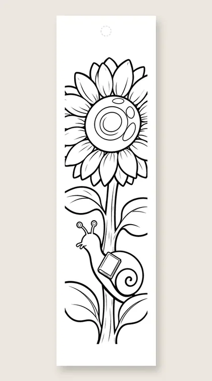 Snail climbs a sunflower: coloring bookmark