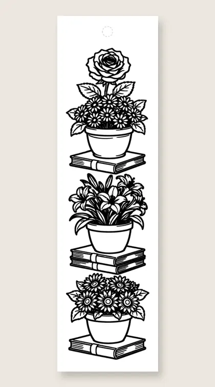 Flower pot book pile: coloring bookmark