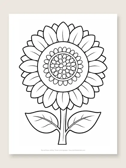Big sunflower smiling: flower coloring page