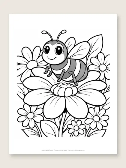 Bee on a big flower: flower coloring page