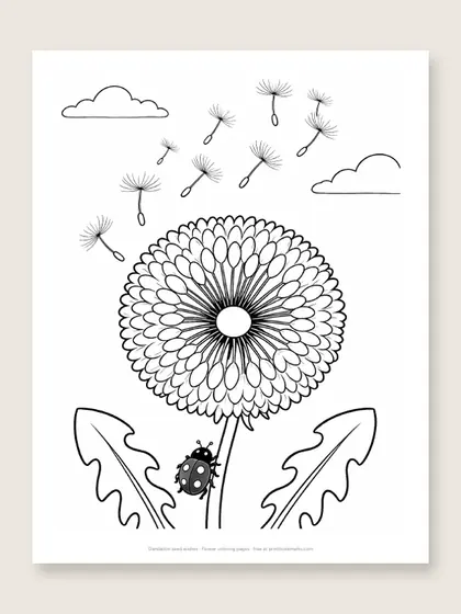 Dandelion seed wishes: flower coloring page