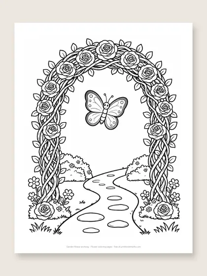 Garden flower archway: flower coloring page