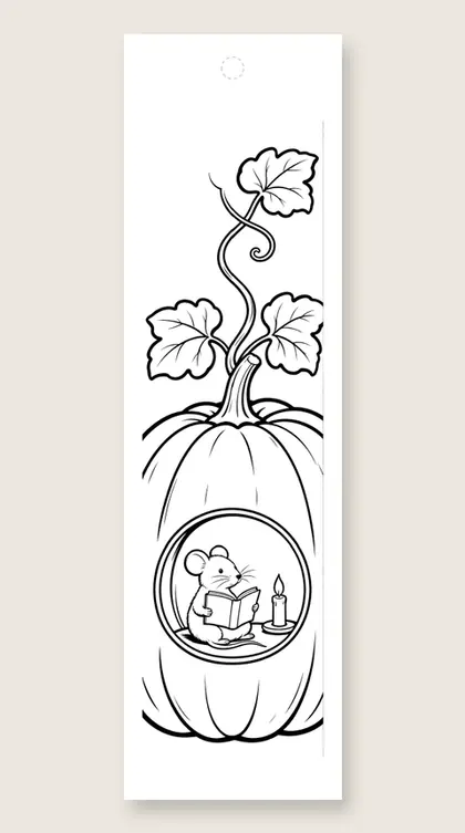 Pumpkin reading nook: Halloween coloring bookmark